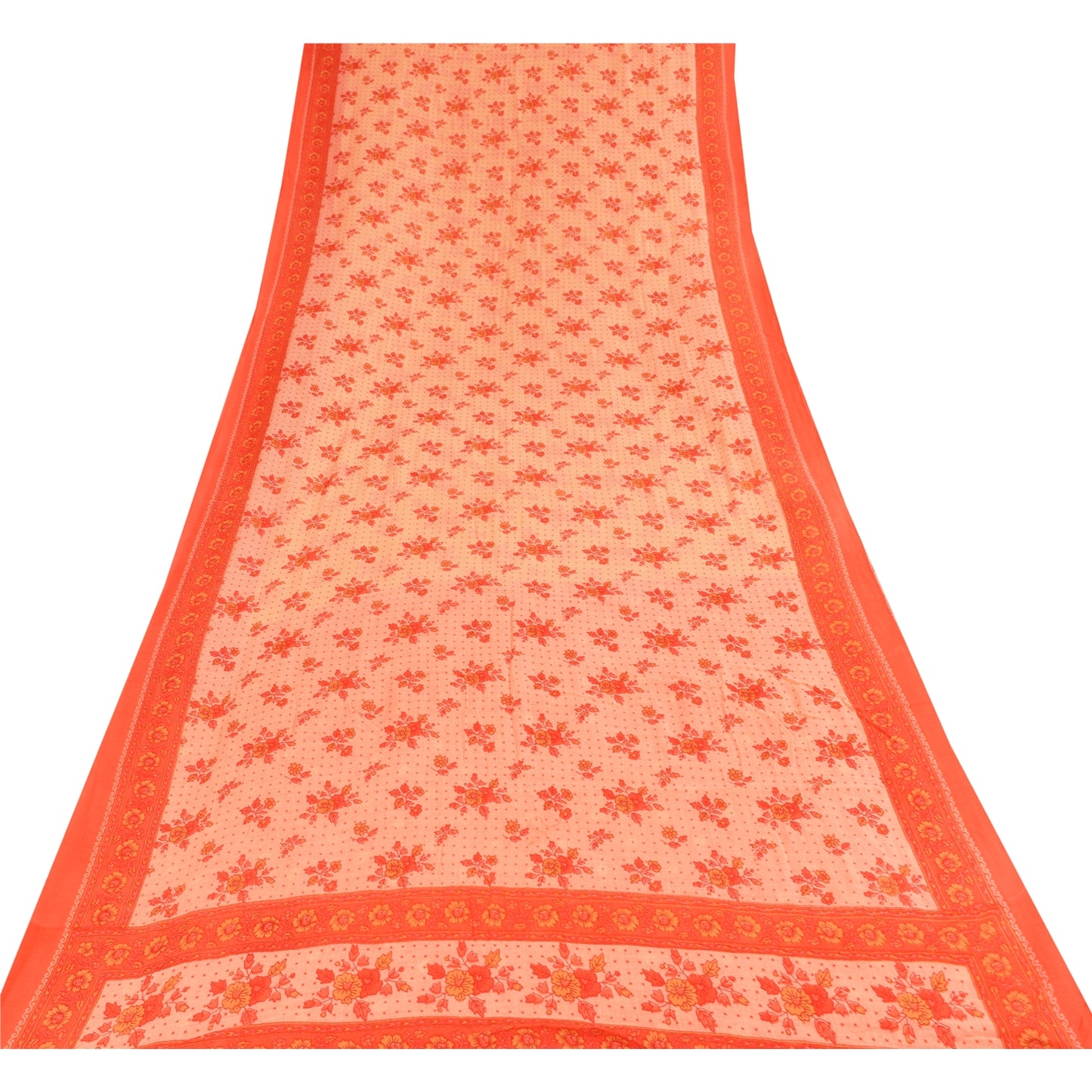 Sanskriti Vintage Sarees Peach 100% Pure Cotton Printed Sari 5+yd Craft Sustainable Fabric