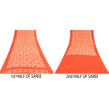 Sanskriti Vintage Sarees Peach 100% Pure Cotton Printed Sari 5+yd Craft Sustainable Fabric