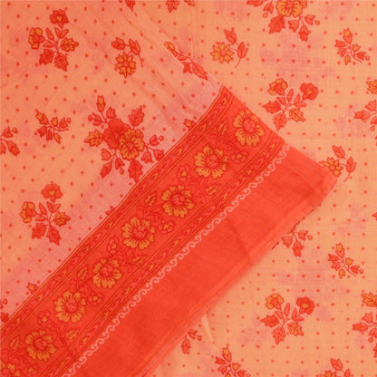 Sanskriti Vintage Sarees Peach 100% Pure Cotton Printed Sari 5+yd Craft Sustainable Fabric