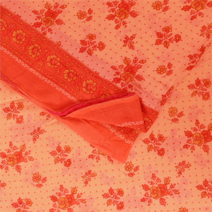 Sanskriti Vintage Sarees Peach 100% Pure Cotton Printed Sari 5+yd Craft Sustainable Fabric
