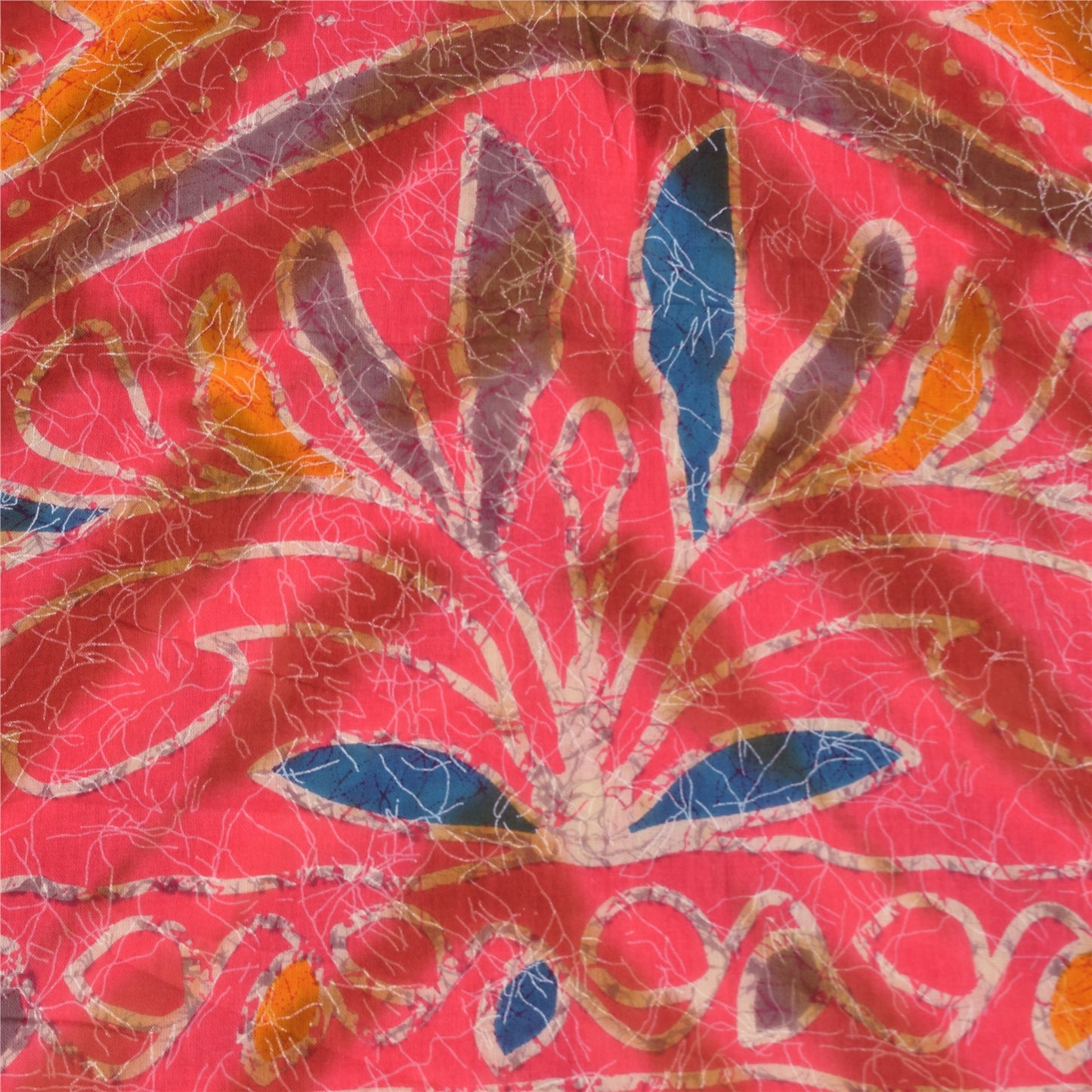 Sanskriti Vintage Sarees Pink Pure Cotton Batik Printed Sari 5+yd Craft Sustainable Fabric