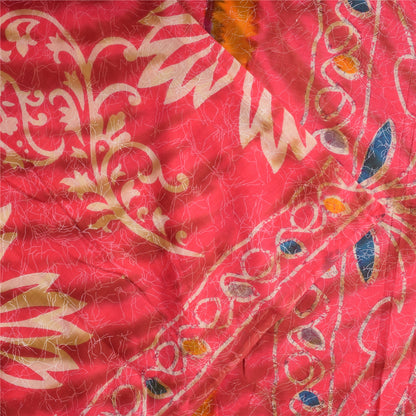 Sanskriti Vintage Sarees Pink Pure Cotton Batik Printed Sari 5+yd Craft Sustainable Fabric