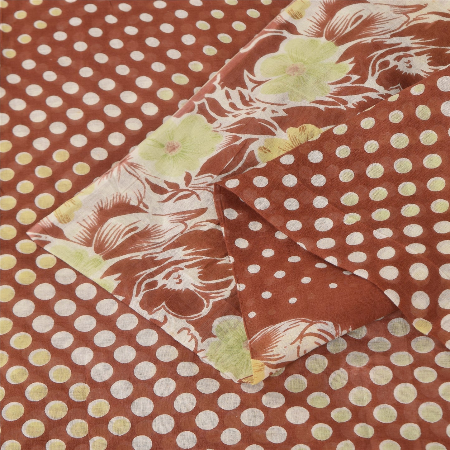 Санскритские винтажные сари индийское коричневое чистое хлопковое сари с принтом 5+ ярдов ремесленная устойчивая ткань