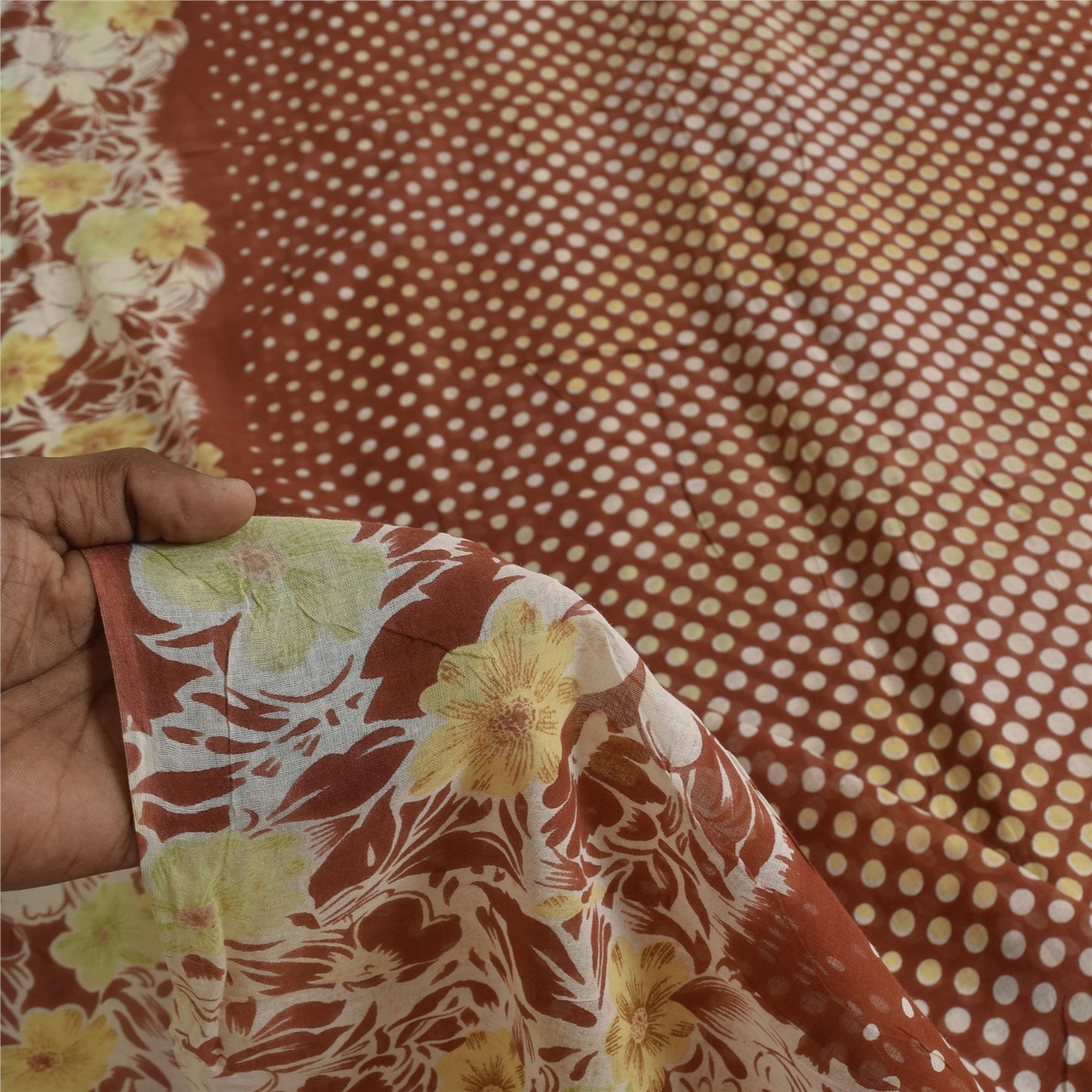 Санскритские винтажные сари индийское коричневое чистое хлопковое сари с принтом 5+ ярдов ремесленная устойчивая ткань