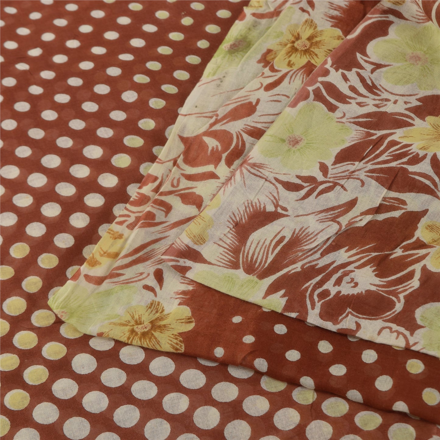 Санскритские винтажные сари индийское коричневое чистое хлопковое сари с принтом 5+ ярдов ремесленная устойчивая ткань