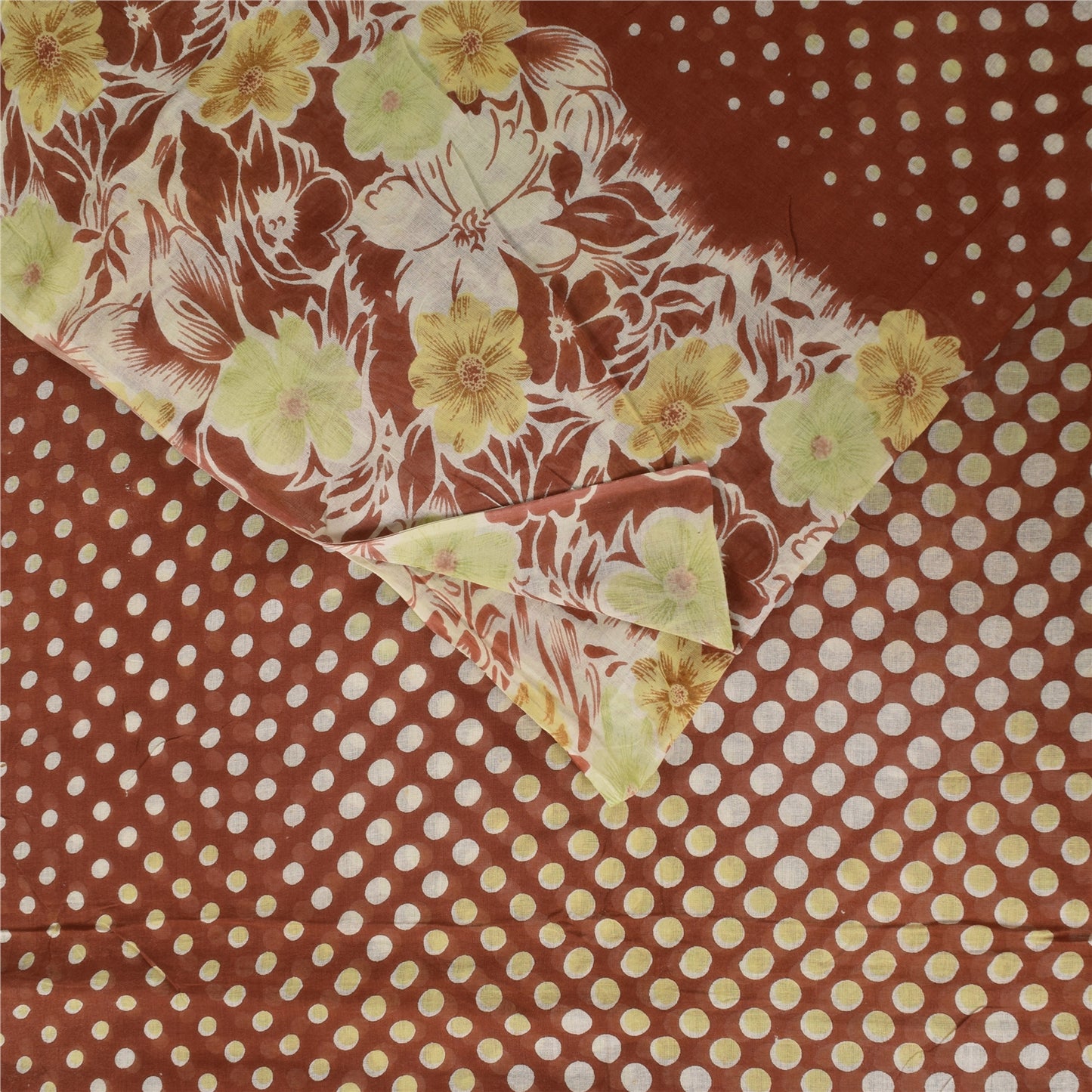 Санскритские винтажные сари индийское коричневое чистое хлопковое сари с принтом 5+ ярдов ремесленная устойчивая ткань