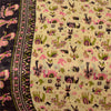 Sanskriti Vintage Sarees Ivory Pure Cotton Animal Human Printed Sari 5+yd Sustainable Fabric