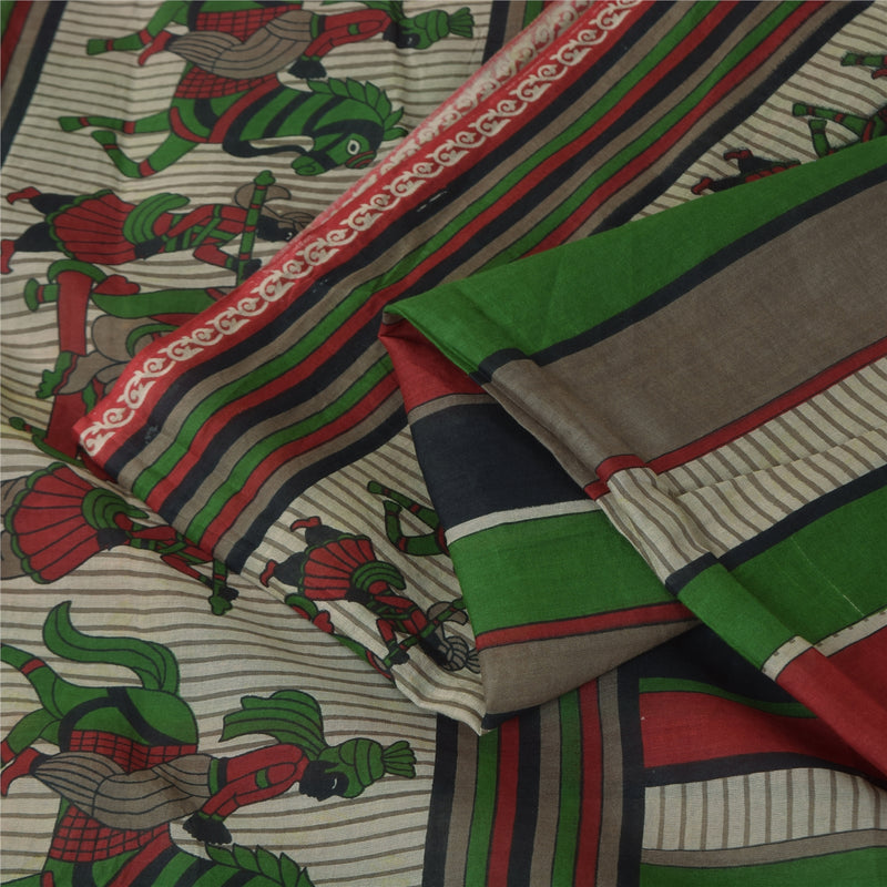 Sanskriti Vintage Sarees Pure Cotton Palan Queen Printed Sari 5+yd Craft Sustainable Fabric