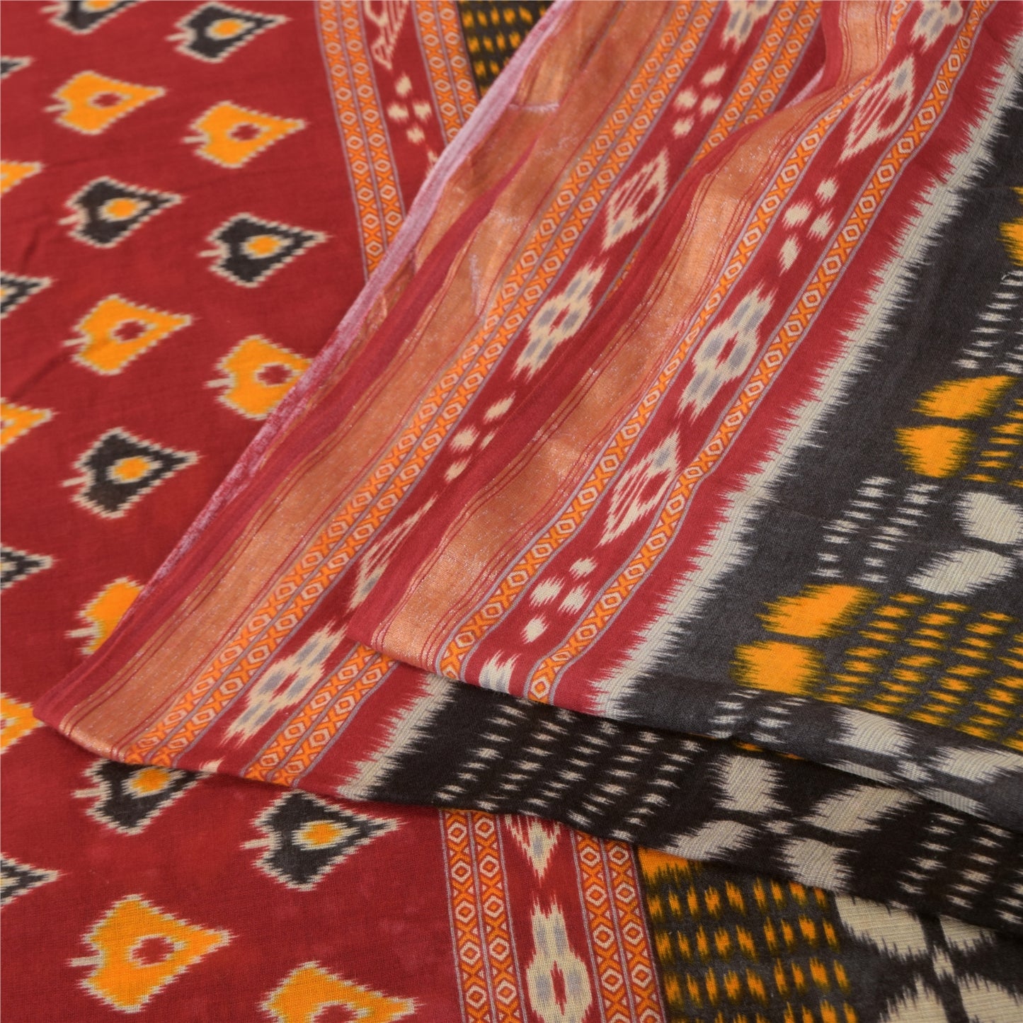 Sanskriti Vintage Sarees Black Pure Cotton Ikat HandWoven Sari 5+yd Craft Sustainable Fabric