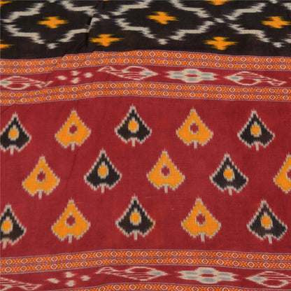 Sanskriti Vintage Sarees Black Pure Cotton Ikat HandWoven Sari 5+yd Craft Sustainable Fabric