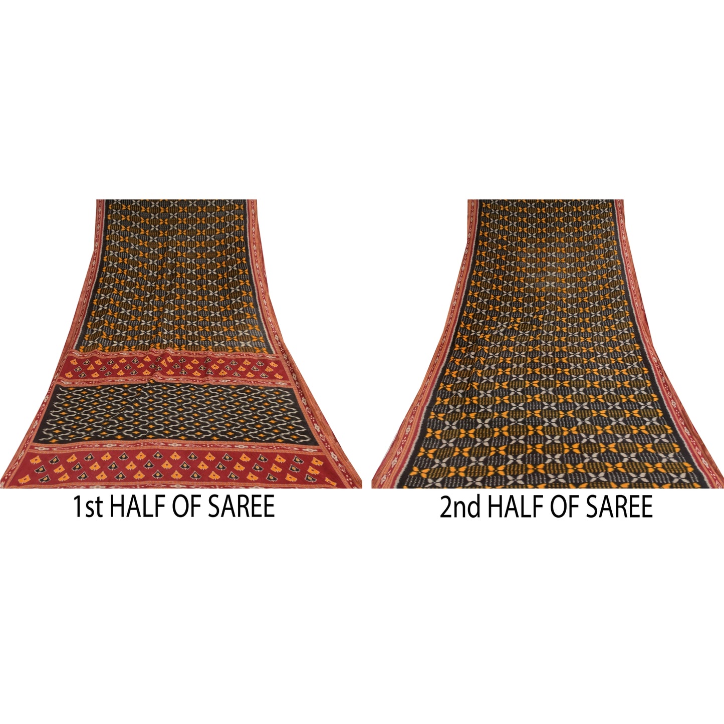 Sanskriti Vintage Sarees Black Pure Cotton Ikat HandWoven Sari 5+yd Craft Sustainable Fabric