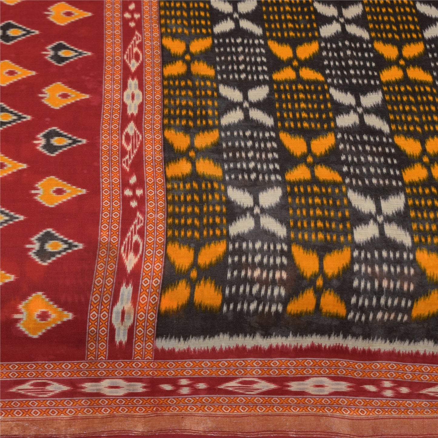 Sanskriti Vintage Sarees Black Pure Cotton Ikat HandWoven Sari 5+yd Craft Sustainable Fabric