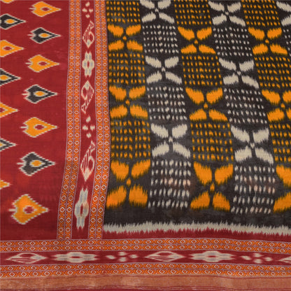 Sanskriti Vintage Sarees Black Pure Cotton Ikat HandWoven Sari 5+yd Craft Sustainable Fabric