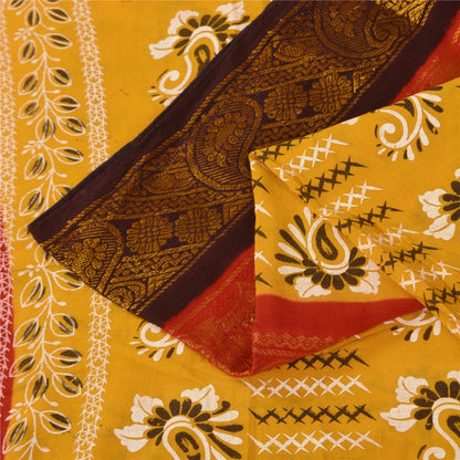 Санскритские винтажные сари желтое/красное чистое хлопковое набивное сари 5+ ярдов ткань для рукоделия из экологически чистой ткани