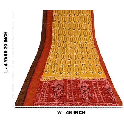 Санскритские винтажные сари желтое/красное чистое хлопковое набивное сари 5+ ярдов ткань для рукоделия из экологически чистой ткани