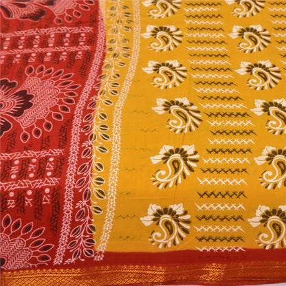 Санскритские винтажные сари желтое/красное чистое хлопковое набивное сари 5+ ярдов ткань для рукоделия из экологически чистой ткани