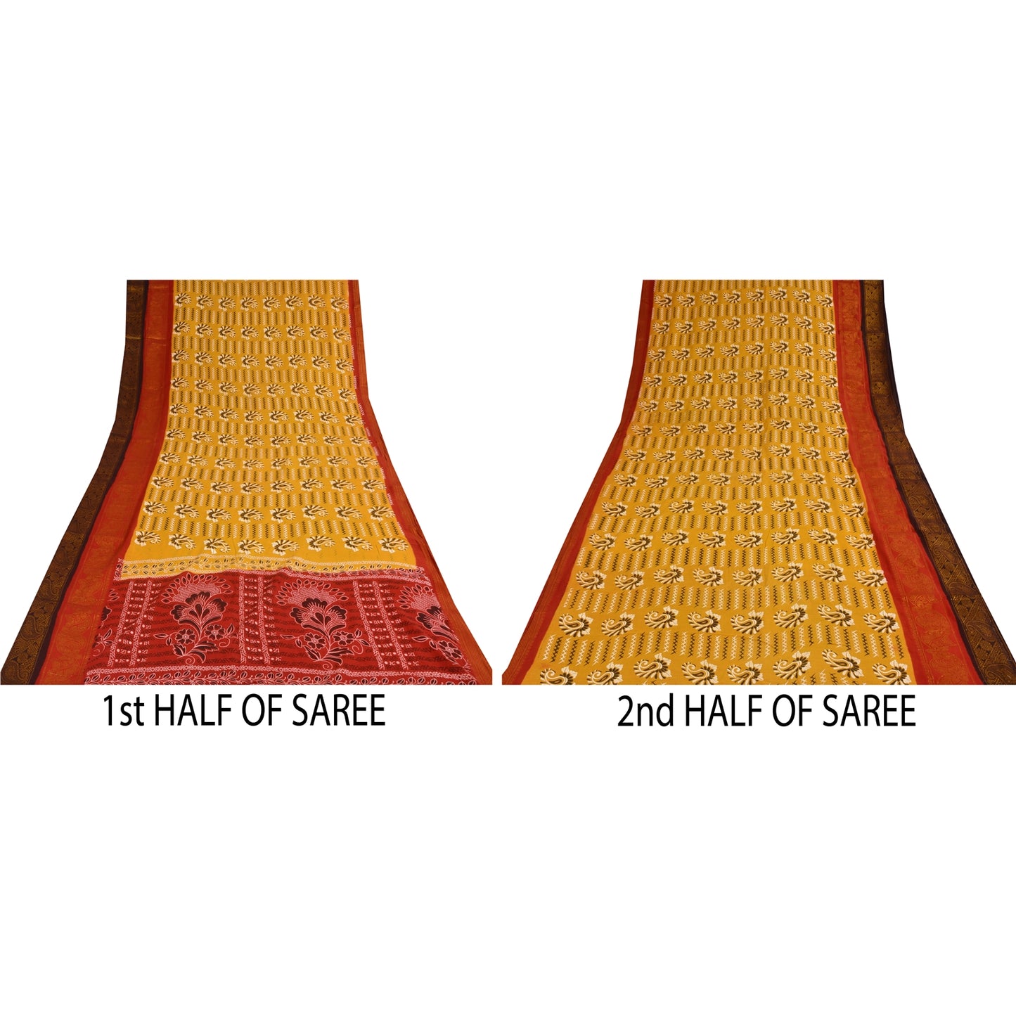 Санскритские винтажные сари желтое/красное чистое хлопковое набивное сари 5+ ярдов ткань для рукоделия из экологически чистой ткани