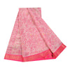 Sanskriti Vintage Sarees Pink/White Pure Cotton Printed Sari 5+yd Craft Sustainable Fabric
