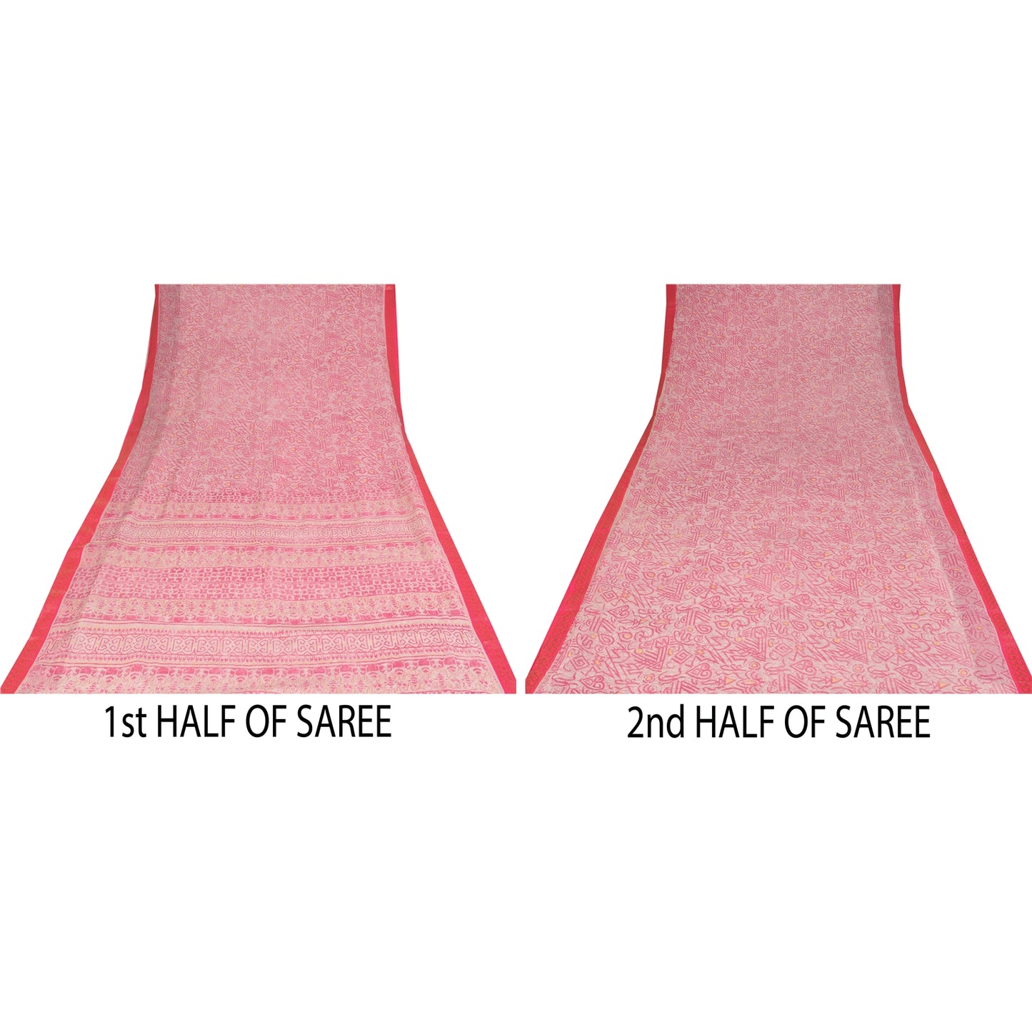 Sanskriti Vintage Sarees Pink/White Pure Cotton Printed Sari 5+yd Craft Sustainable Fabric