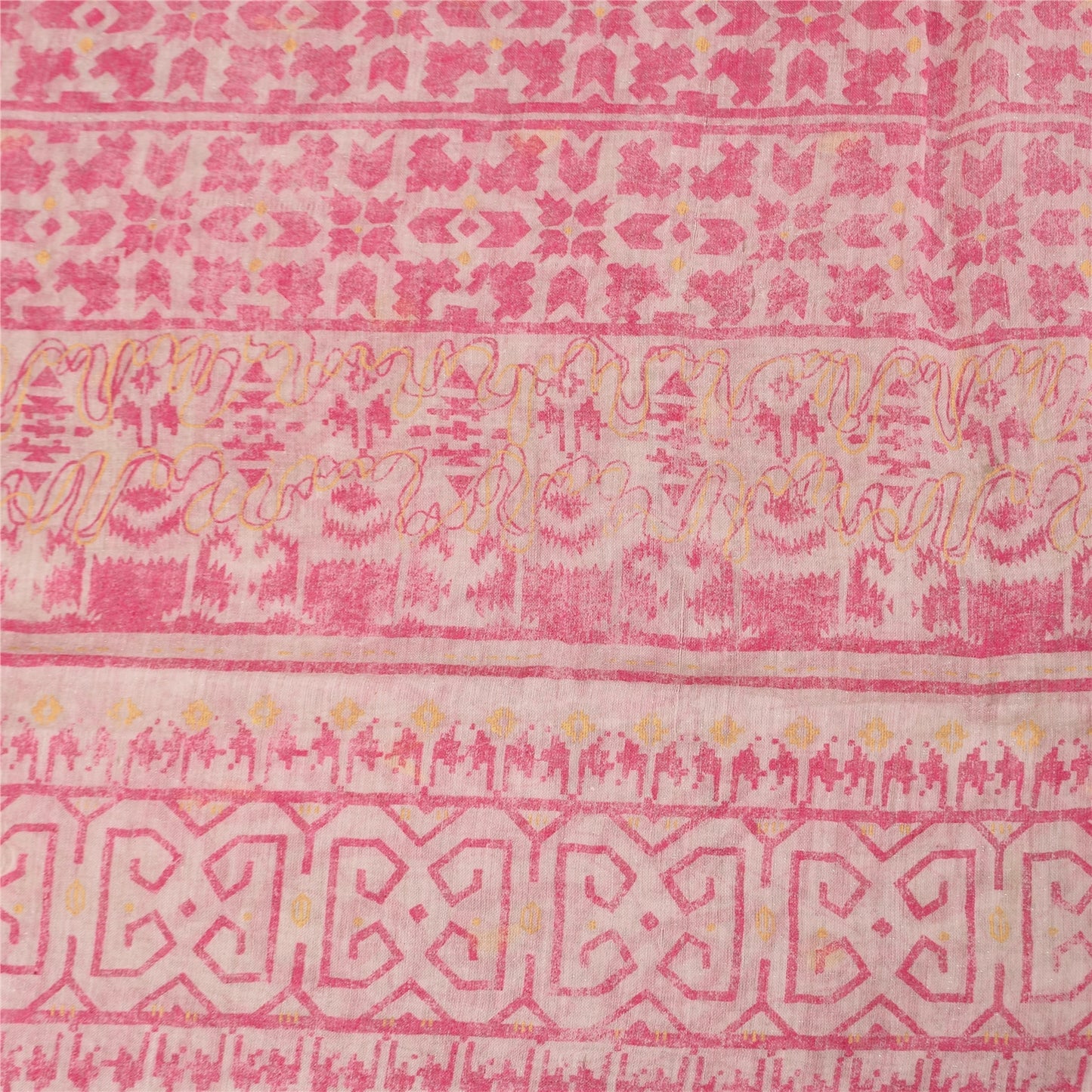 Sanskriti Vintage Sarees Pink/White Pure Cotton Printed Sari 5+yd Craft Sustainable Fabric