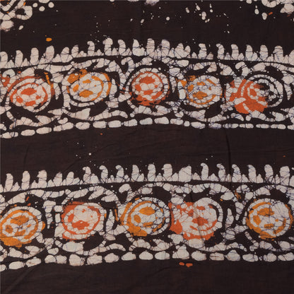 Sanskriti Vintage Sarees Orange/Brown Batik Work Pure Cotton Sari 5+yd Sustainable Fabric