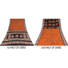 Sanskriti Vintage Sarees Orange/Brown Batik Work Pure Cotton Sari 5+yd Sustainable Fabric