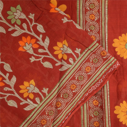 Sanskriti Vintage Sarees Indian Red Pure Cotton Printed Sari 5+yd Craft Fabric