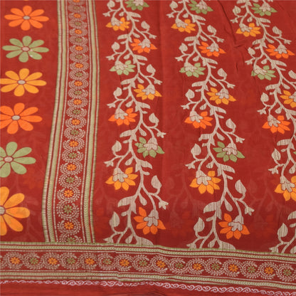 Sanskriti Vintage Sarees Indian Red Pure Cotton Printed Sari 5+yd Craft Fabric