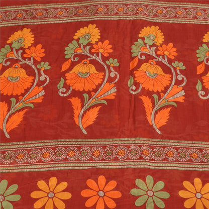 Sanskriti Vintage Sarees Indian Red Pure Cotton Printed Sari 5+yd Craft Fabric