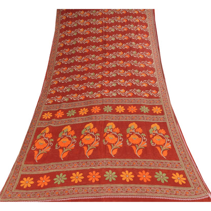 Sanskriti Vintage Sarees Indian Red Pure Cotton Printed Sari 5+yd Craft Fabric