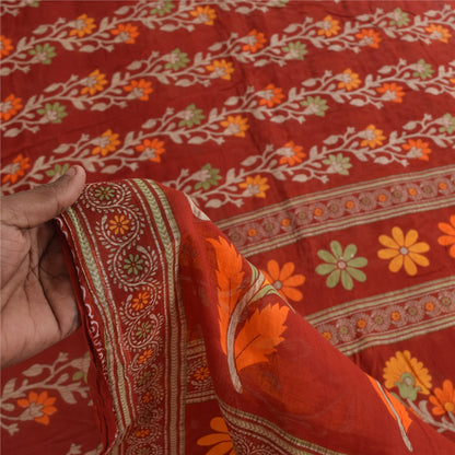 Sanskriti Vintage Sarees Indian Red Pure Cotton Printed Sari 5+yd Craft Fabric