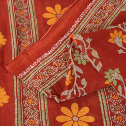 Sanskriti Vintage Sarees Indian Red Pure Cotton Printed Sari 5+yd Craft Fabric