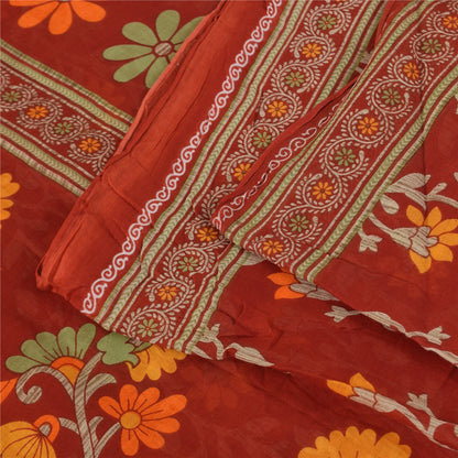 Sanskriti Vintage Sarees Indian Red Pure Cotton Printed Sari 5+yd Craft Fabric
