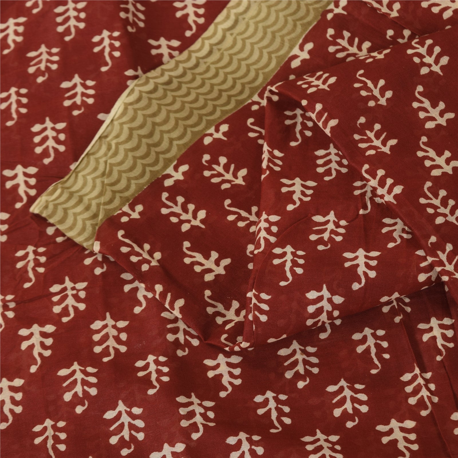 Sanskriti Vintage Sarees Red Hand Block Print Pure Cotton Sari 5yd Craft Sustainable Fabric