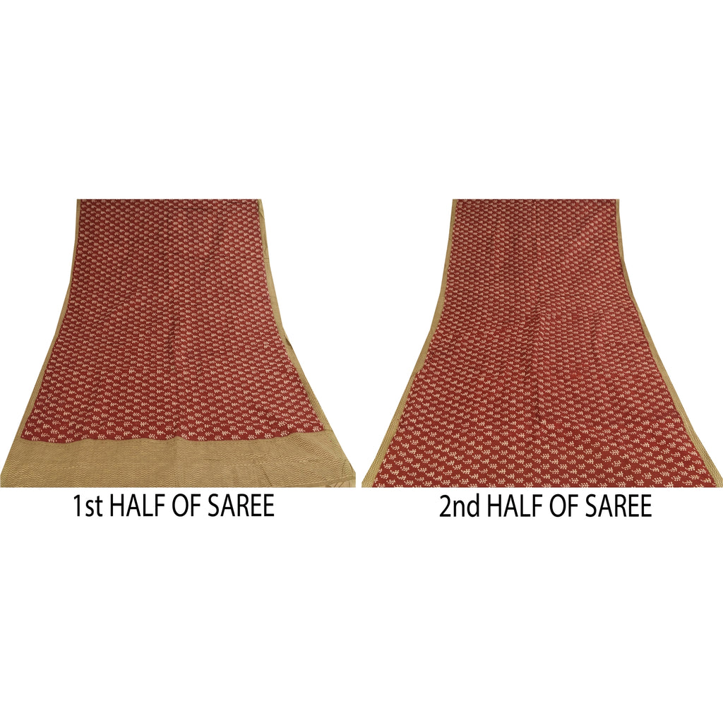 Sanskriti Vintage Sarees Red Hand Block Print Pure Cotton Sari 5yd Craft Sustainable Fabric