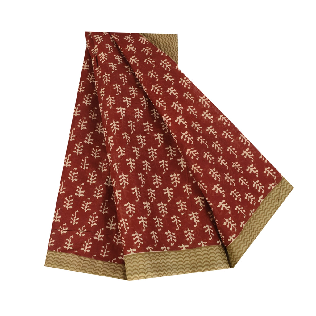 Sanskriti Vintage Sarees Red Hand Block Print Pure Cotton Sari 5yd Craft Sustainable Fabric