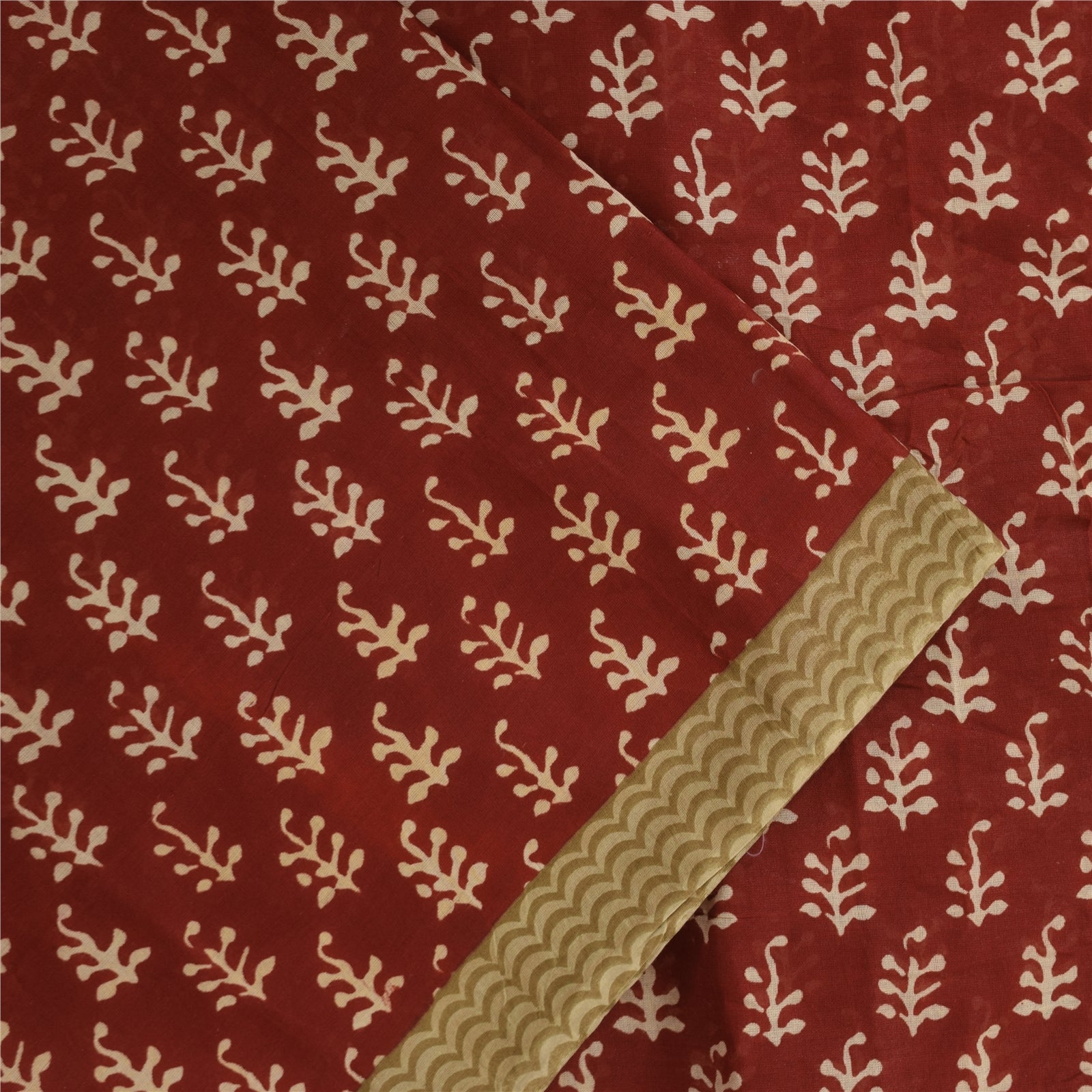 Sanskriti Vintage Sarees Red Hand Block Print Pure Cotton Sari 5yd Craft Sustainable Fabric