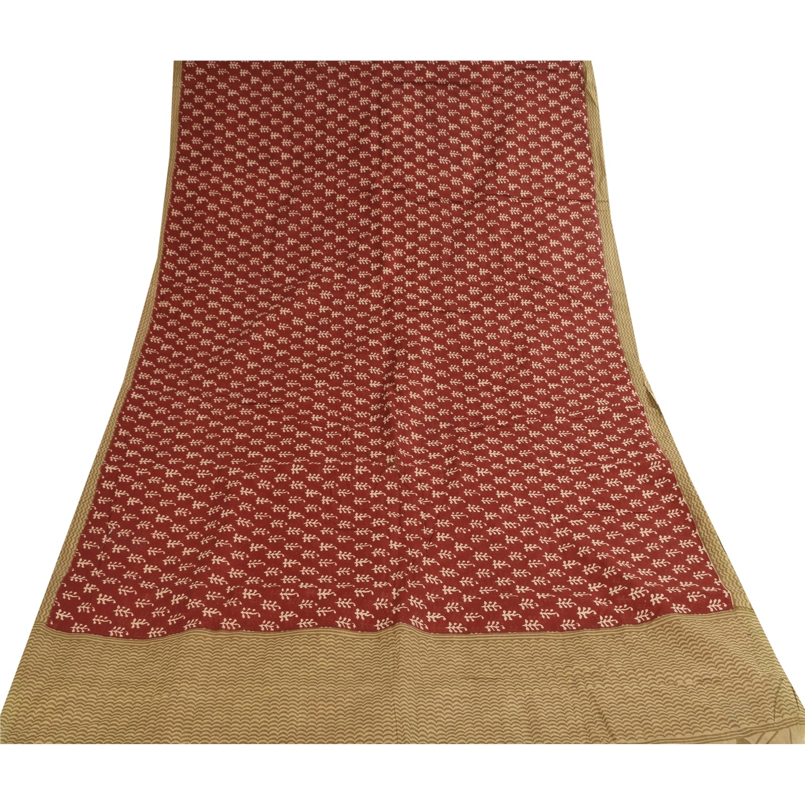 Sanskriti Vintage Sarees Red Hand Block Print Pure Cotton Sari 5yd Craft Sustainable Fabric