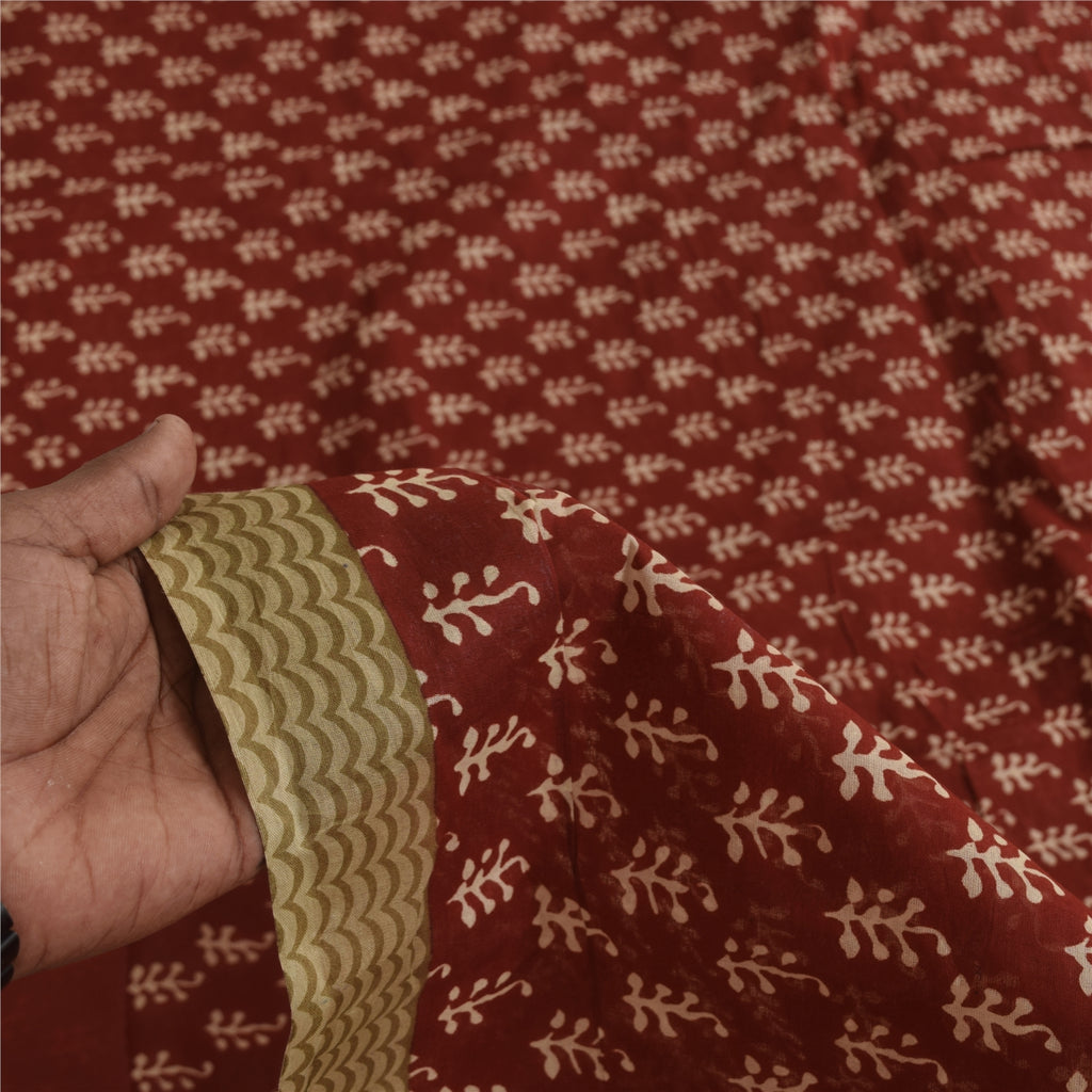 Sanskriti Vintage Sarees Red Hand Block Print Pure Cotton Sari 5yd Craft Sustainable Fabric