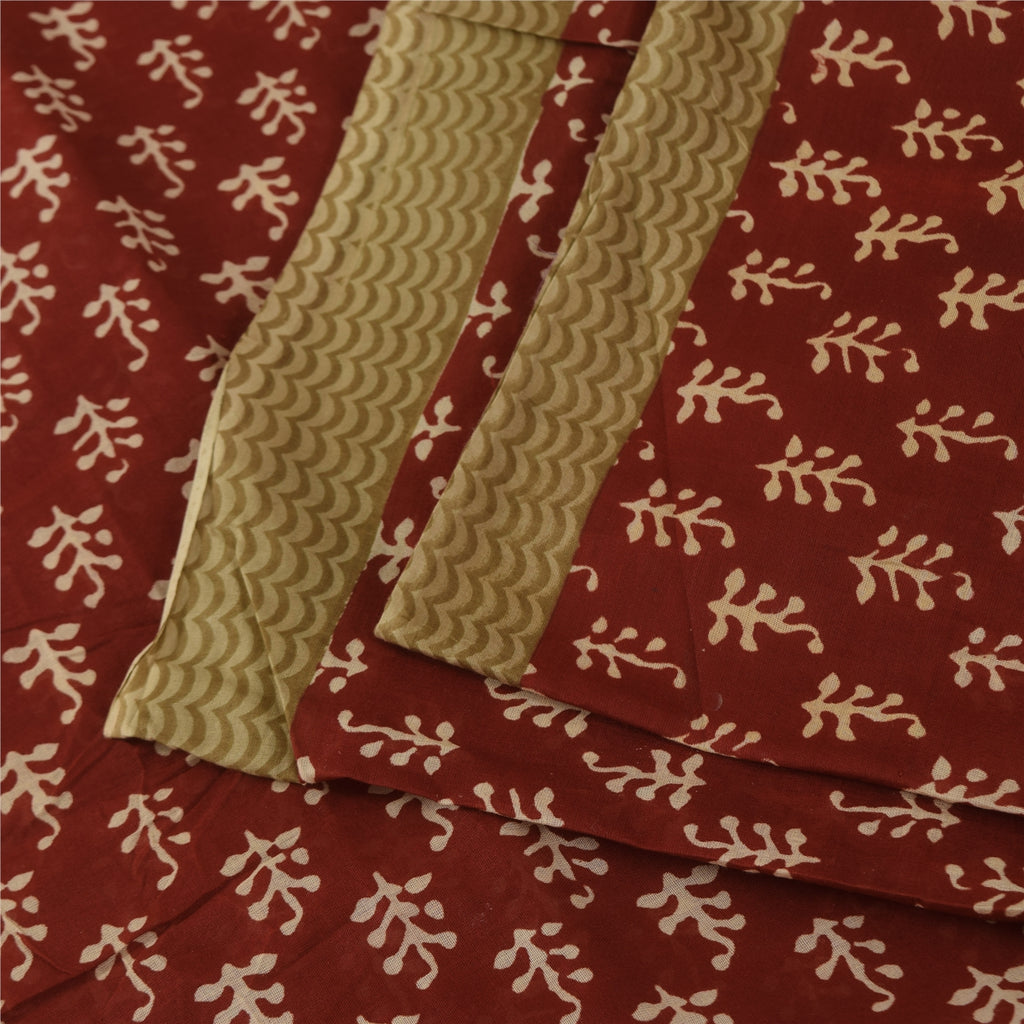 Sanskriti Vintage Sarees Red Hand Block Print Pure Cotton Sari 5yd Craft Sustainable Fabric