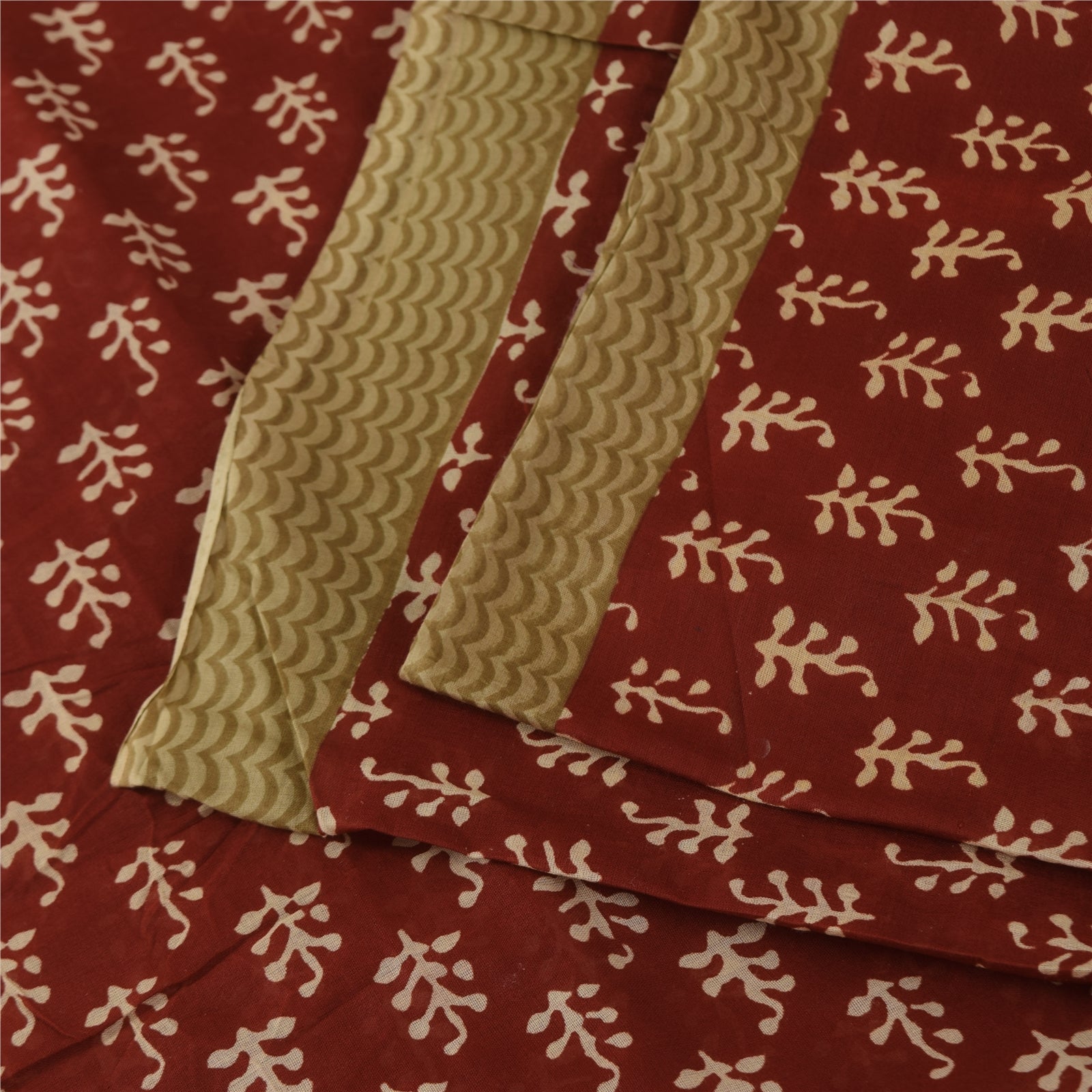 Sanskriti Vintage Sarees Red Hand Block Print Pure Cotton Sari 5yd Craft Sustainable Fabric