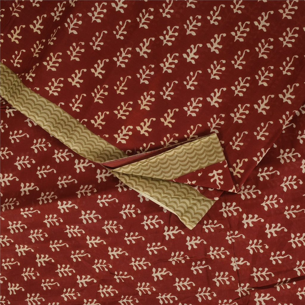 Sanskriti Vintage Sarees Red Hand Block Print Pure Cotton Sari 5yd Craft Sustainable Fabric