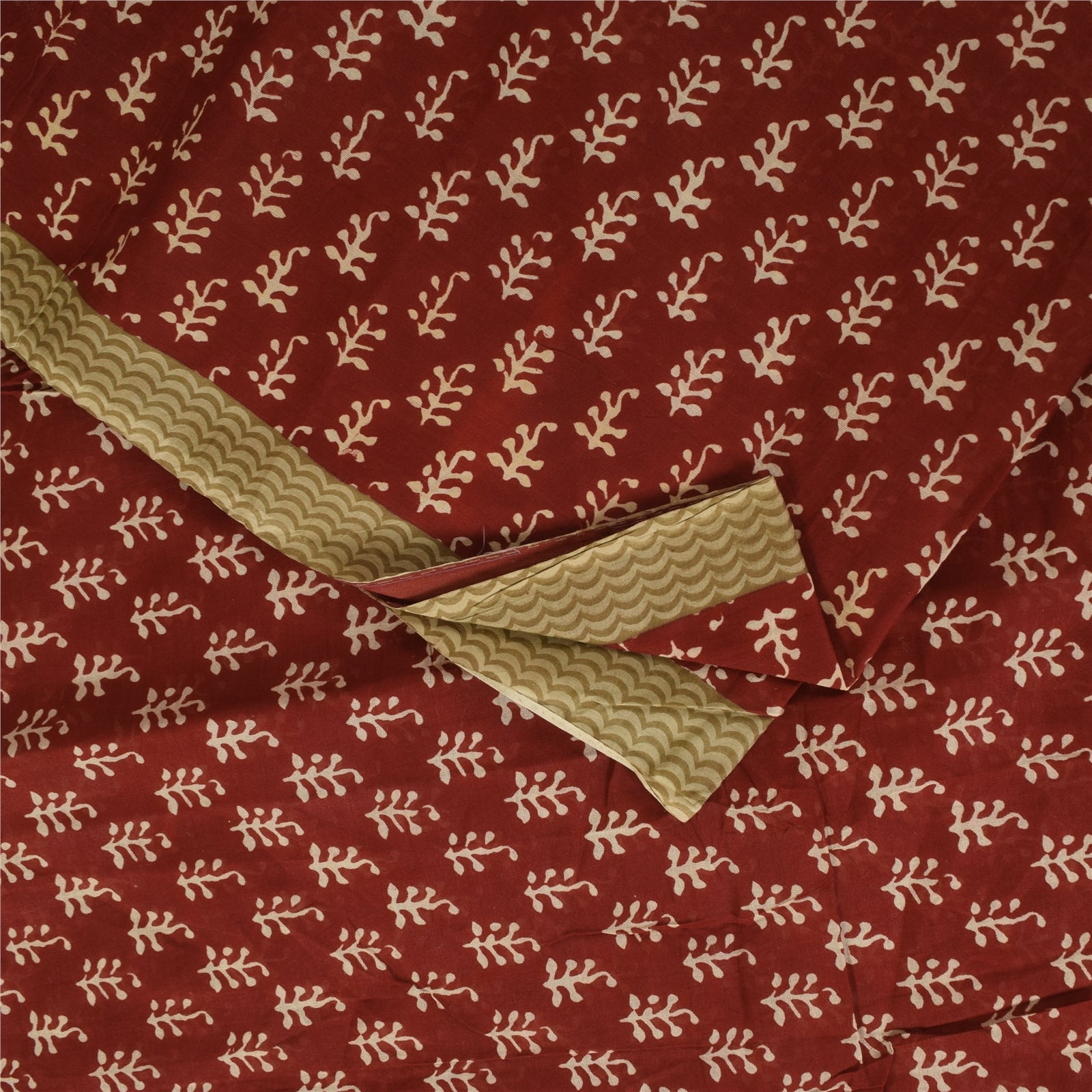 Sanskriti Vintage Sarees Red Hand Block Print Pure Cotton Sari 5yd Craft Sustainable Fabric