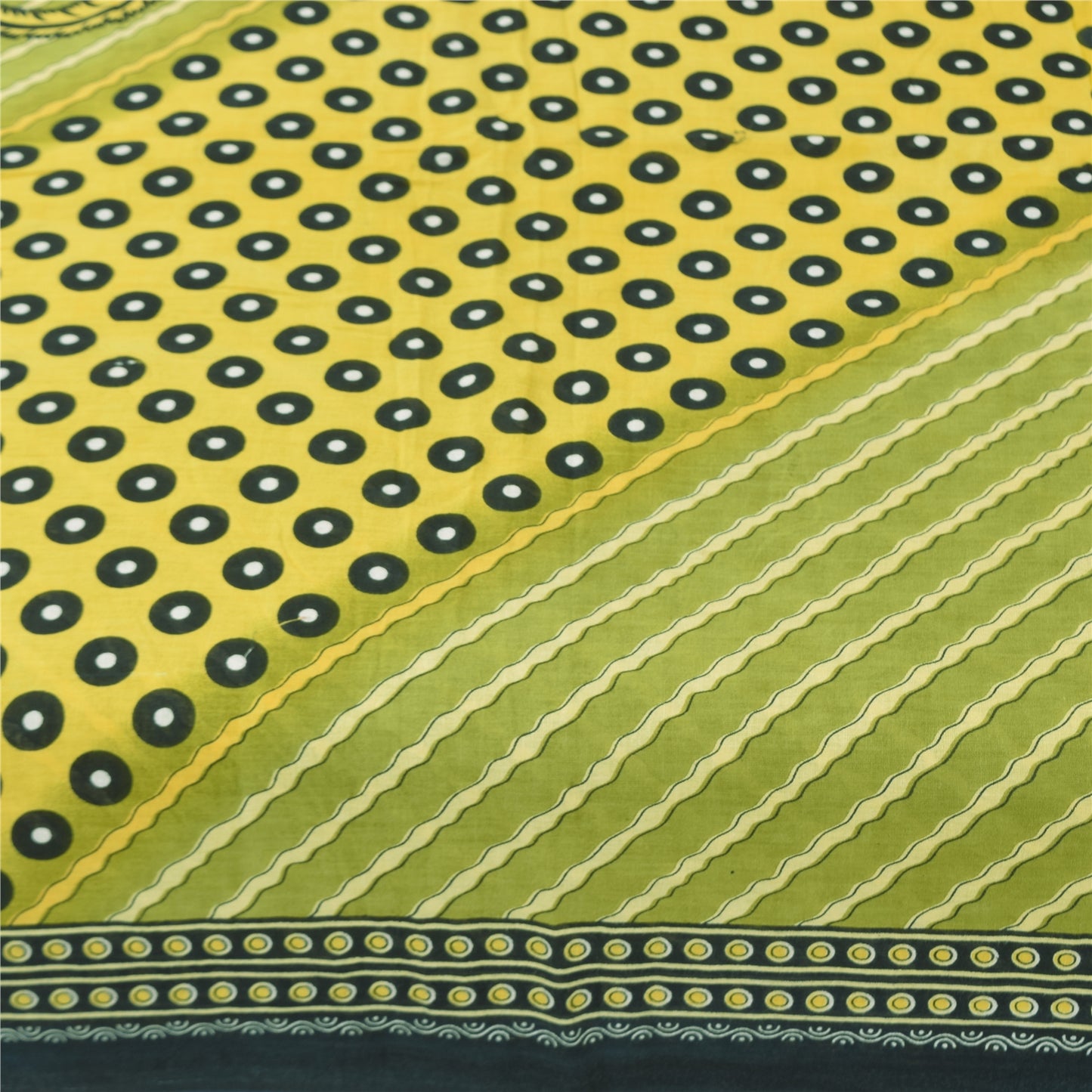 Sanskriti Vintage Sarees Indian Green Pure Cotton Printed Sari 5+yd Craft Sustainable Fabric