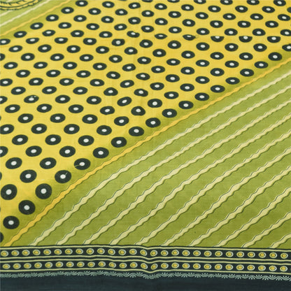 Sanskriti Vintage Sarees Indian Green Pure Cotton Printed Sari 5+yd Craft Sustainable Fabric