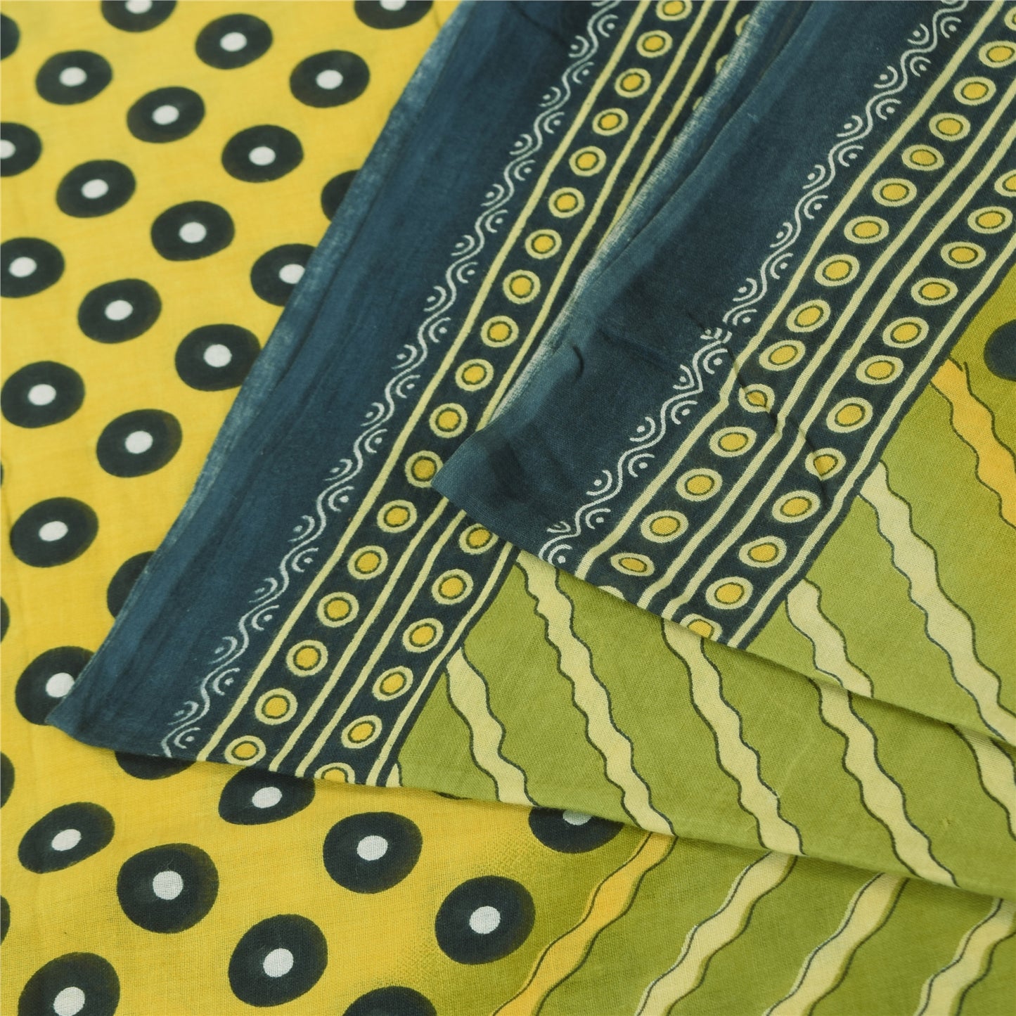 Sanskriti Vintage Sarees Indian Green Pure Cotton Printed Sari 5+yd Craft Sustainable Fabric