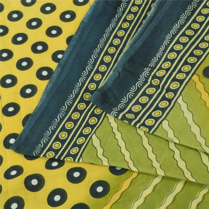 Sanskriti Vintage Sarees Indian Green Pure Cotton Printed Sari 5+yd Craft Sustainable Fabric