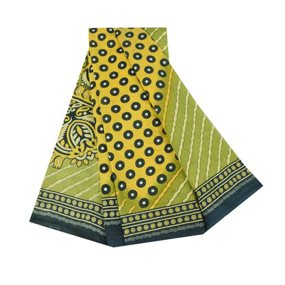 Sanskriti Vintage Sarees Indian Green Pure Cotton Printed Sari 5+yd Craft Sustainable Fabric