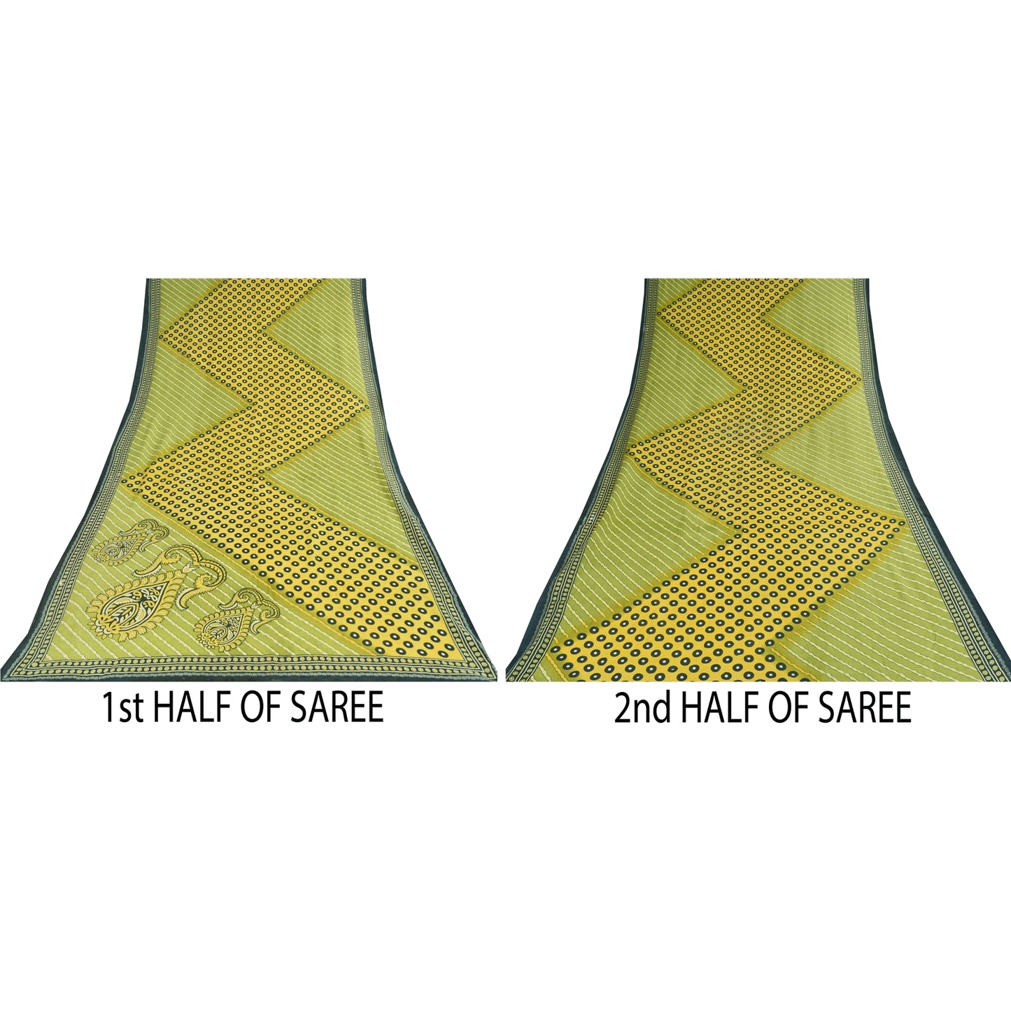 Sanskriti Vintage Sarees Indian Green Pure Cotton Printed Sari 5+yd Craft Sustainable Fabric