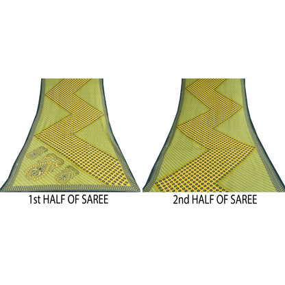 Sanskriti Vintage Sarees Indian Green Pure Cotton Printed Sari 5+yd Craft Sustainable Fabric